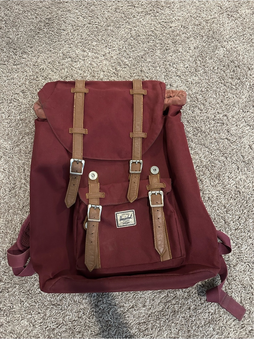 Herschel Supply Company Burgundy Backpack with Brown Straps